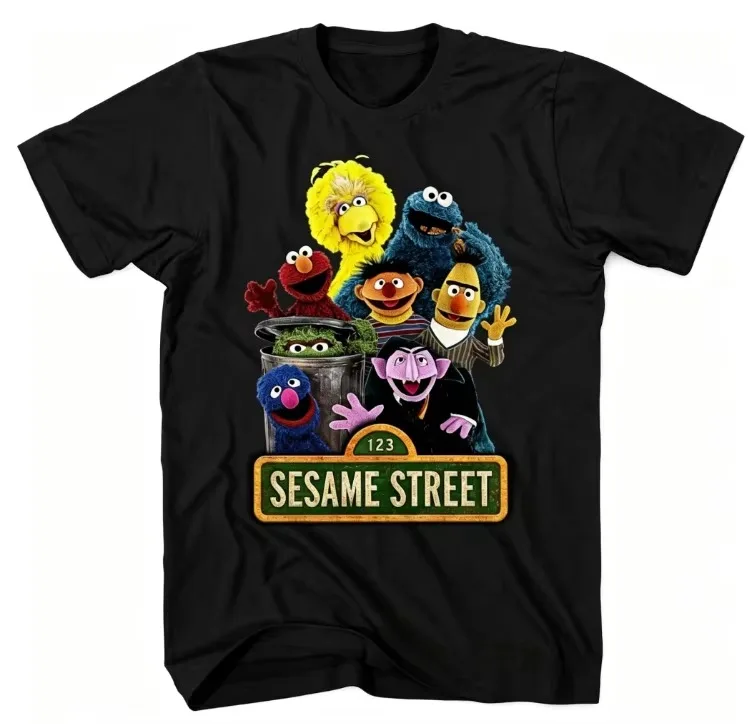 2026 new Retro Nostalgic Puppet Character Print Men T-shirt Vintage Cartoon Group Oversized Cotton Casual Short Sleeve Tee