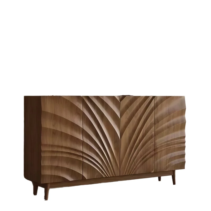 Design Solid wood sideboard South East Asia style hand-carved Xuan black gray wood tea storage cabinet 2 living room