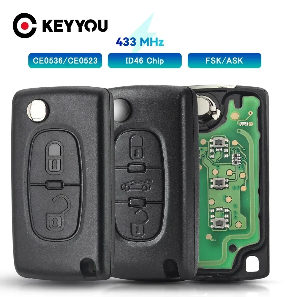 

KEYYOU с аккумулятором для Citroen C4 C5 C6 C8 Xsara Picasso для Peugeot 107 207 307 308 CE0536/0523 удаленный ключ автомобиля ASK/FSK 434 МГц