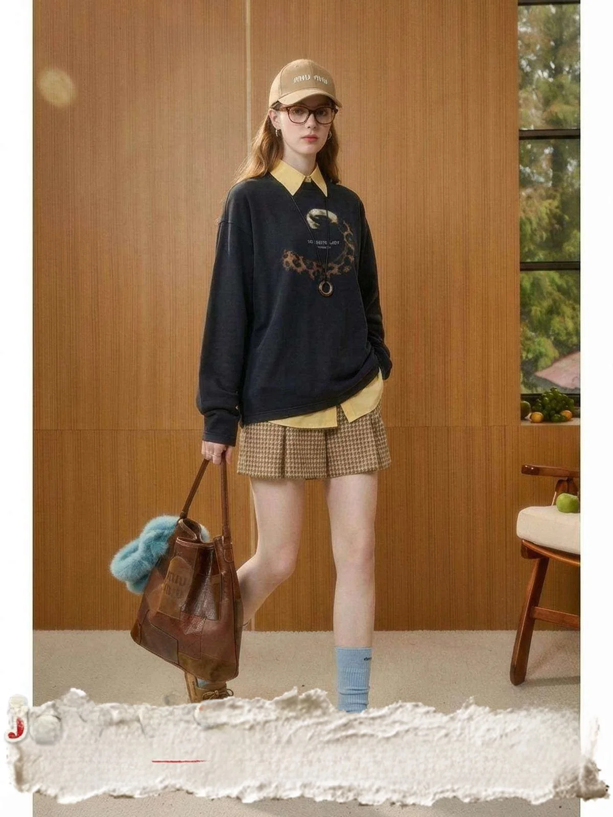 

Loose Long Sve round Ne Leopard Print Women's T-irt Autumn New Arrival Jiaohua Zun XLAB Wild Chain 2025 Vintage Sle