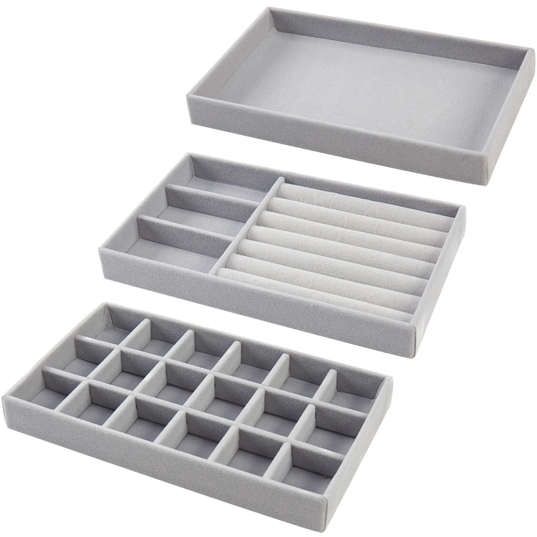 

Grey Jewelry Organizer Velvet Jewelry Storage Tray Display Ring Bracelet Necklace Storage Box Showcase Drawer
