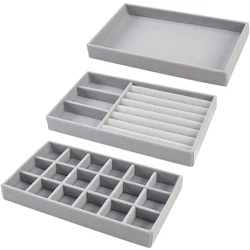 Grey Jewelry Organizer Velvet Jewelry Storage Tray Display Ring Bracelet Necklace Storage Box Showcase Drawer