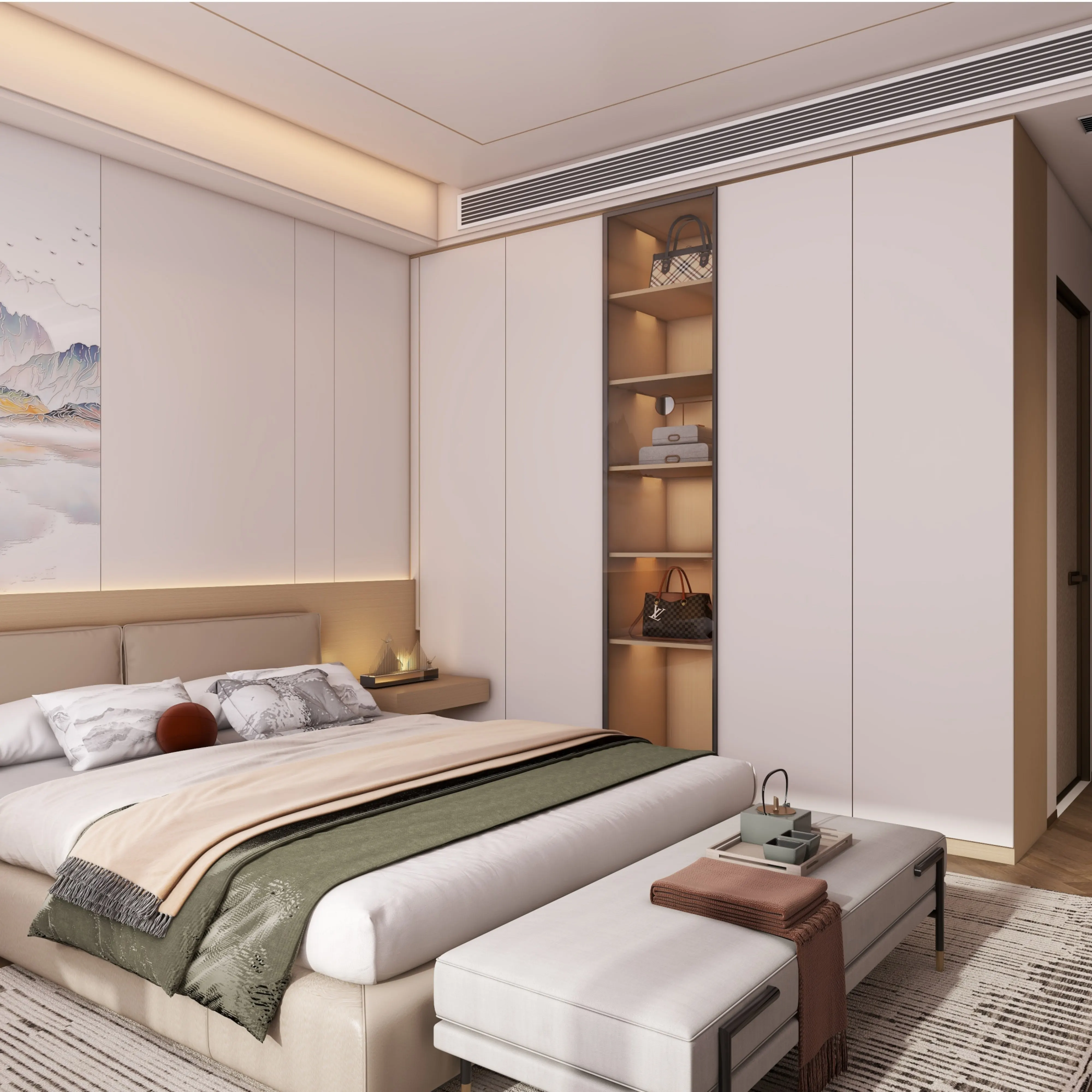 Log wind handle-free segmented four-door five-door solid wood ecological one-door to top master bedroom custom wardrobe