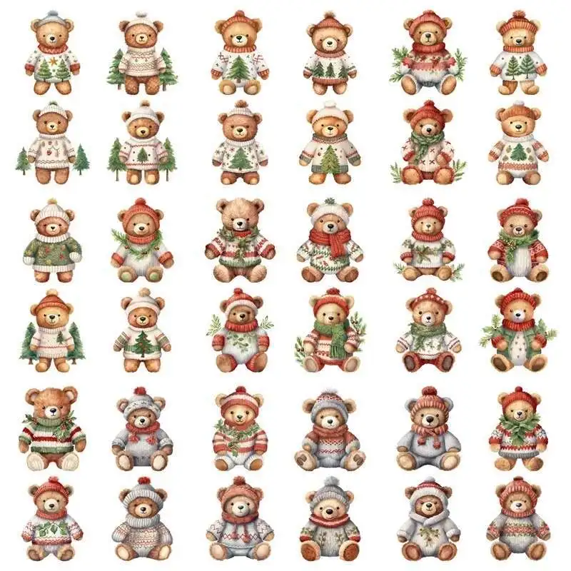 

14CM Cartoon Christmas Bear Heat Transfer Stickers For Clothes Iron On DTF Vinyl Thermal Appliques Washable T-Shirt Deca