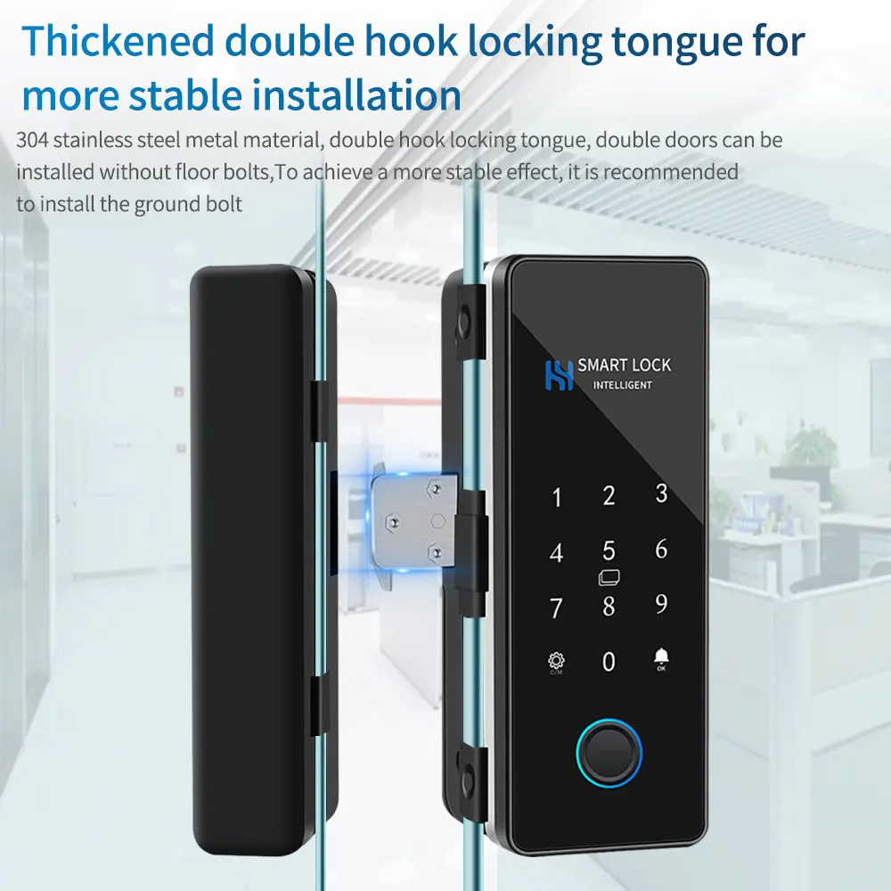 HAHA Lock APP Fingerprint Lock Bluetooth Smart Glass Door Biometric Electronic Digital Door Lock IC 13.56Mhz RFID Remote Unlock