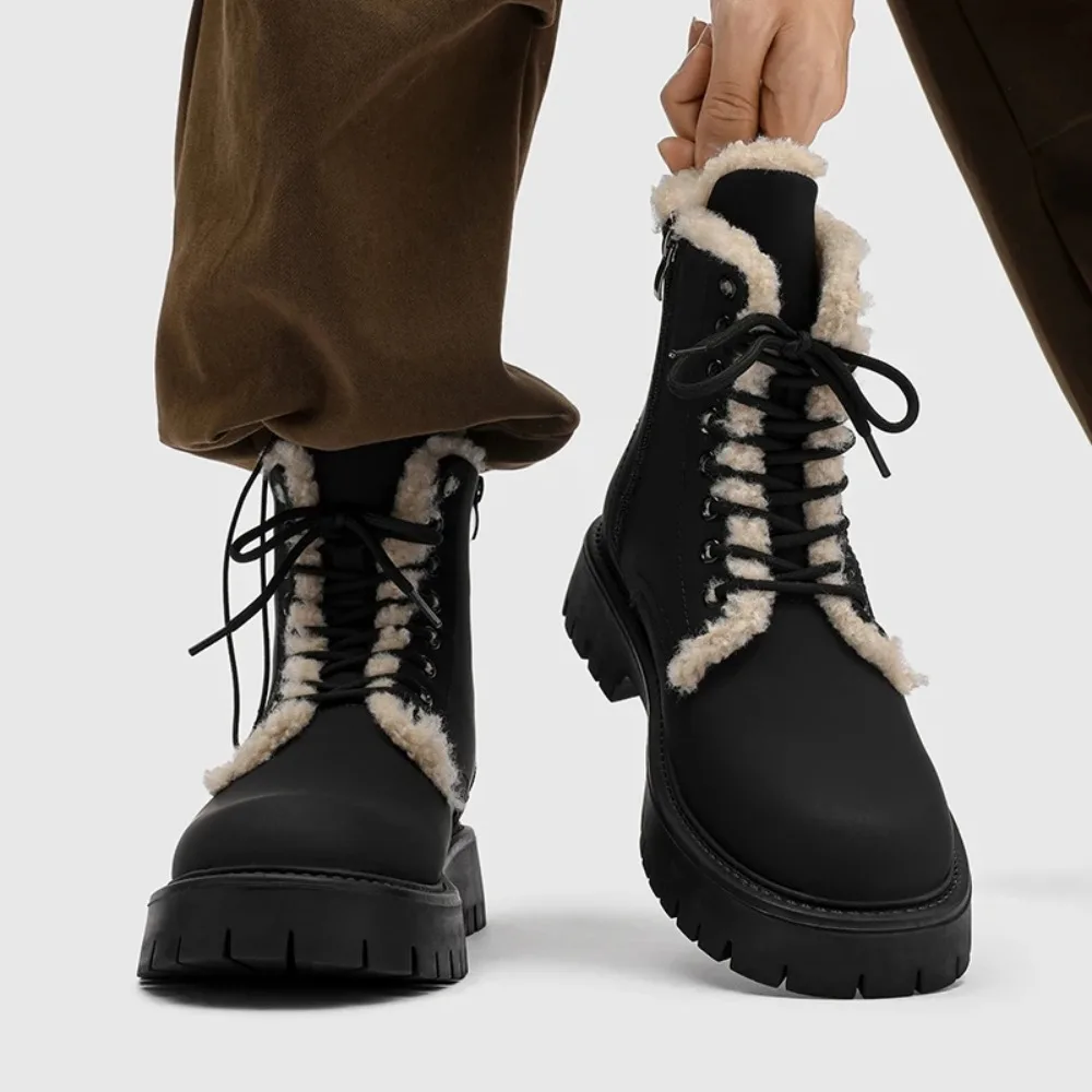 

2026 New Men's Big Yellow Boots Durable Anti - Skid Sole High - Top Chunky Sole Winter Fleece Lined British Work Boots Motorcycl