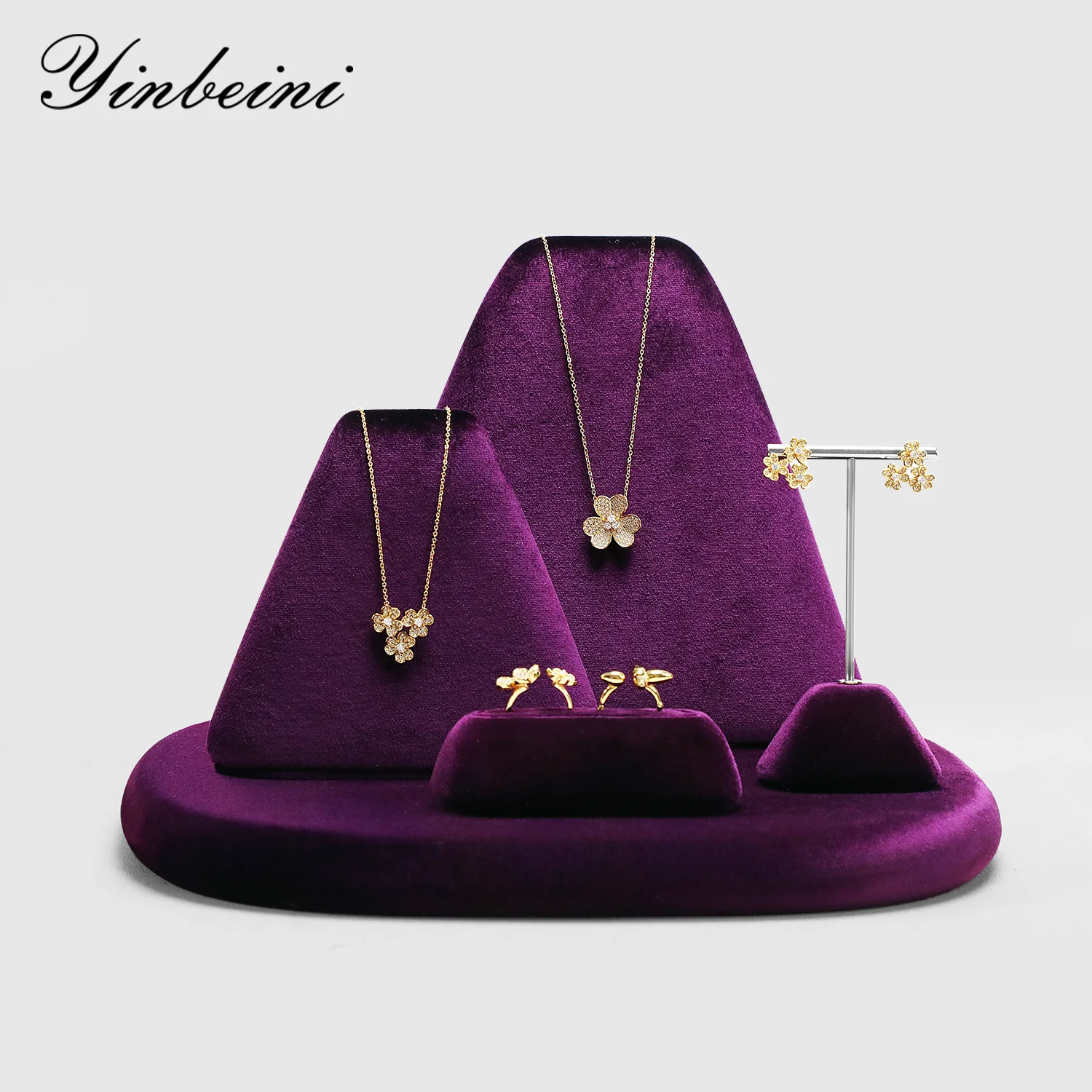 

Yinbeini Velvet Jewelry Display Set Ring Earrings Necklace Bracelet Rack Organizer Boutique Combination Stand TB039