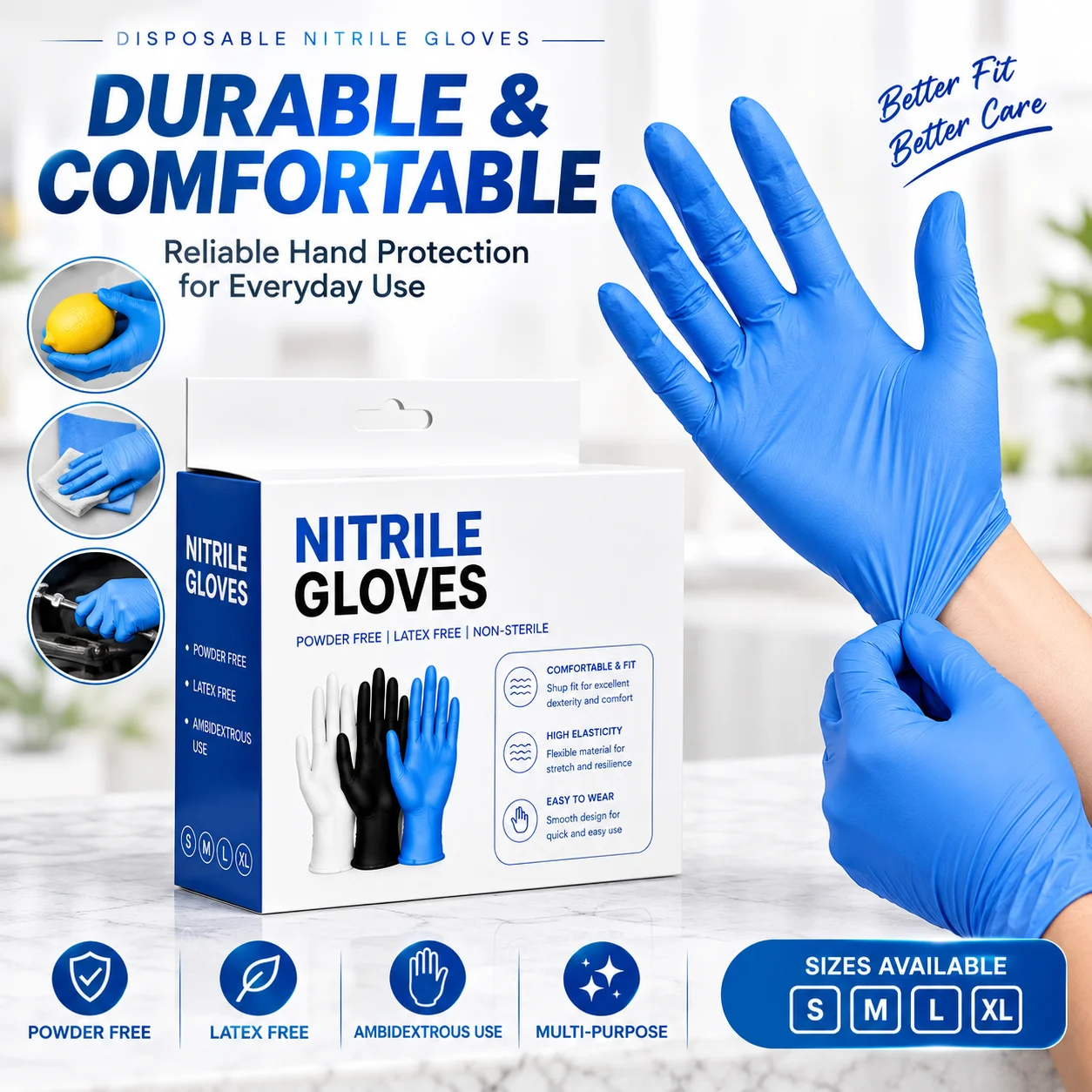 20/30PCS Nitrile Gloves Blue Disposable Powder Free Latex Free Ambidextrous Food Safe Cooking Kitchen Catering Restaurant Prep