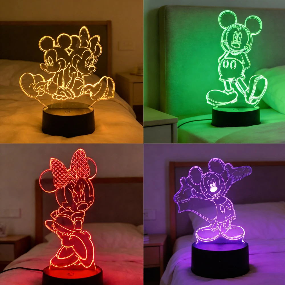 3D Night Light Cartoon Minnie Mickey Mouse Acrylic Touch 3D Illusion Lamp Bedroom Decorative Table Lamp Child Toys Gifts