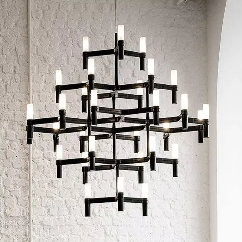 Crown Major Chandelier Nordic Tube Silver Chandelier Modern Led Art Designer Luxury Chandelier For Kitchen Hotel Big Chandelier