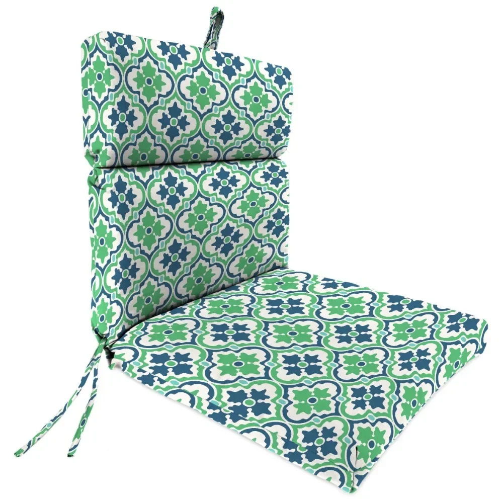 

USA 44" X 22" Vesey Sea Mist Blue and Green Quatrefoil Rectangular Outdoor Chair Cushion with Ties and Hanger Loop