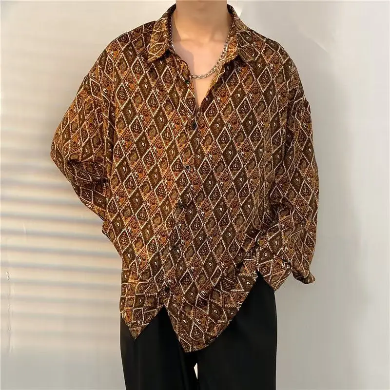 

Retro Hong Kong Sle Loose Long Sve Floral irt Men's Spring Summer Hawaii Beach Casual Top Design Sensation Cro