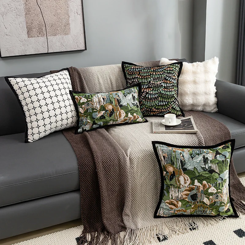 

INS Modern Simple Jacquard Cushion Cover 45x45cm Green Baroque Throw Pillow Covers Decorative Luxury Living Room Sofa Home Decor