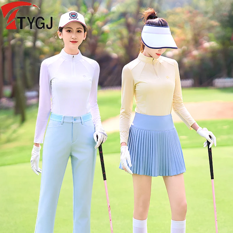 

TTYGJ 2024 Women Golf Wear Long Sleeve Sunscreen Top Ice Silk Cooling Gym Shirts Lady Yoga Fitness Sport Colthing Zipper Collar