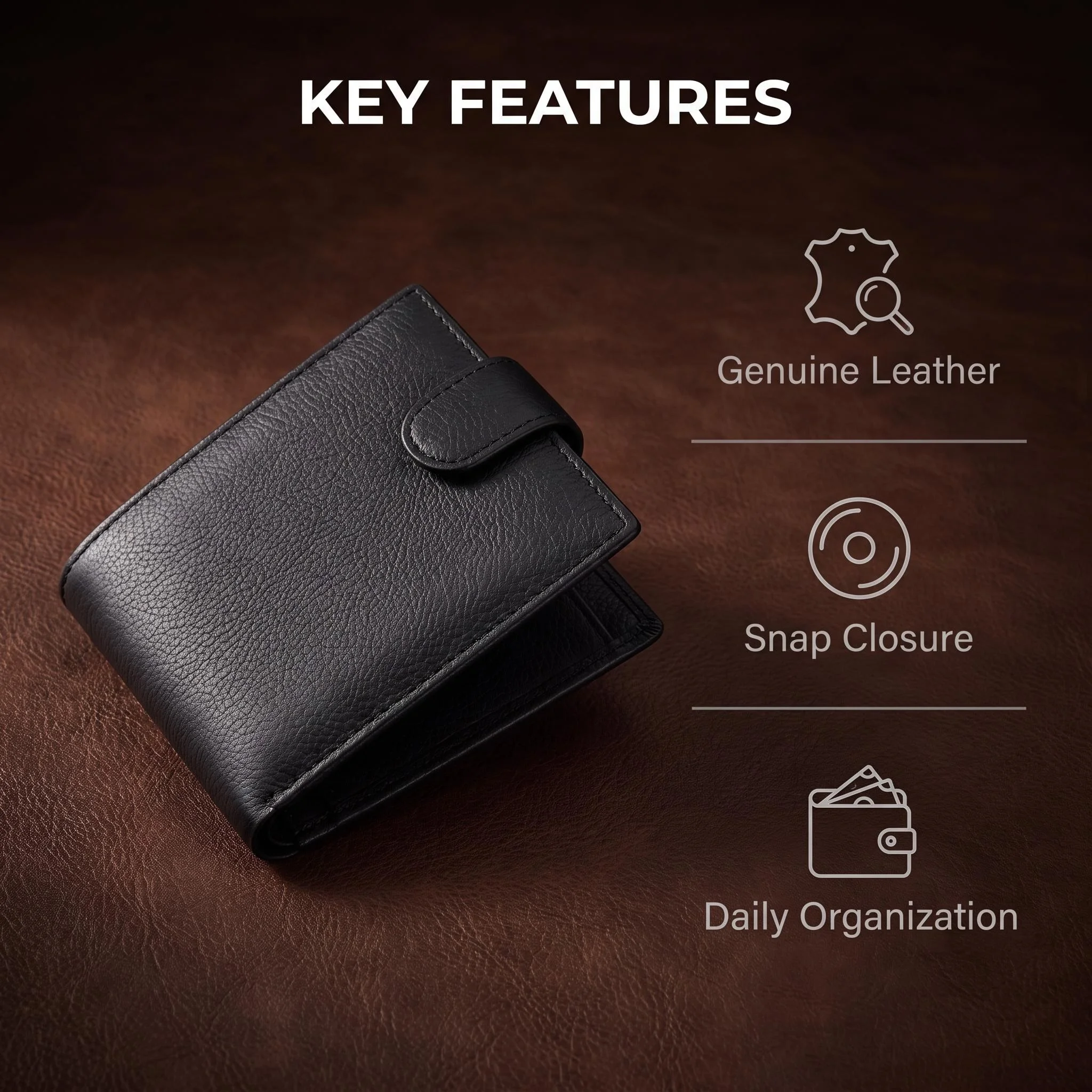 Business-Style Echtleder-Geldbörse für Herren mit mehreren Kreditkartenfächern, RFID-Anti-Scan-Schutz, internem Reißverschlussfach für Geldscheine, Münzfach und Münzbörse. Ein perfektes Geschenk für Vater, Ehemann oder – Detail 2
