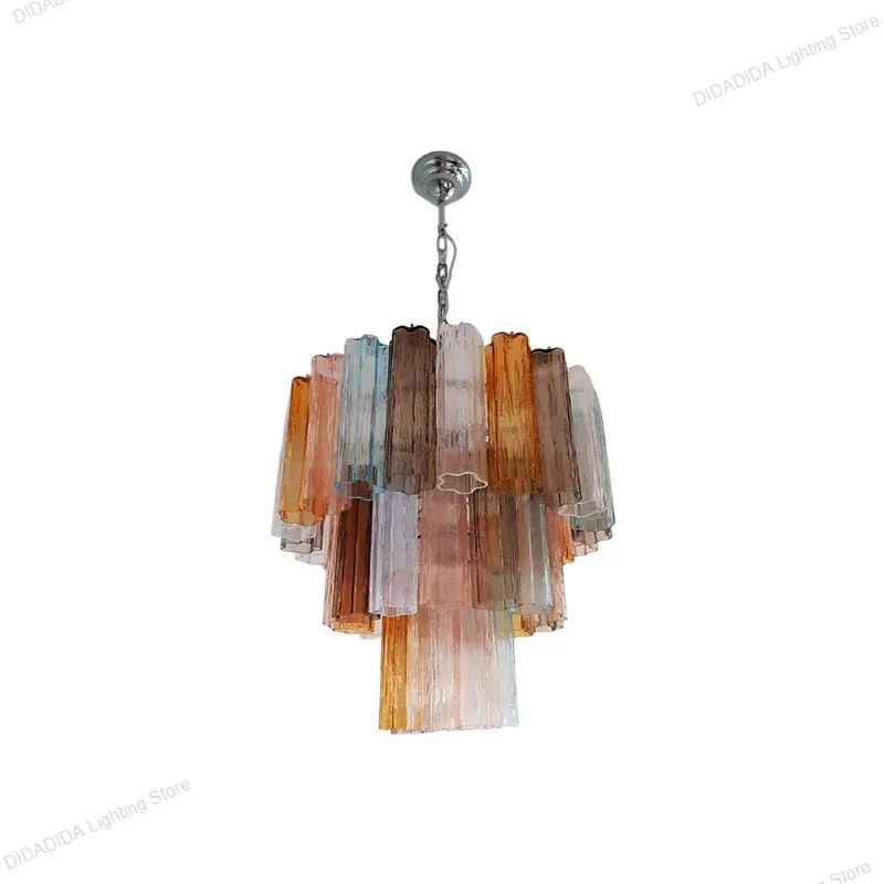 

American Design Star Glass Tube Murano Pendant Lamp Round Frosted Multicolor Glass Brass Silvery Dimmable Lustre Modern
