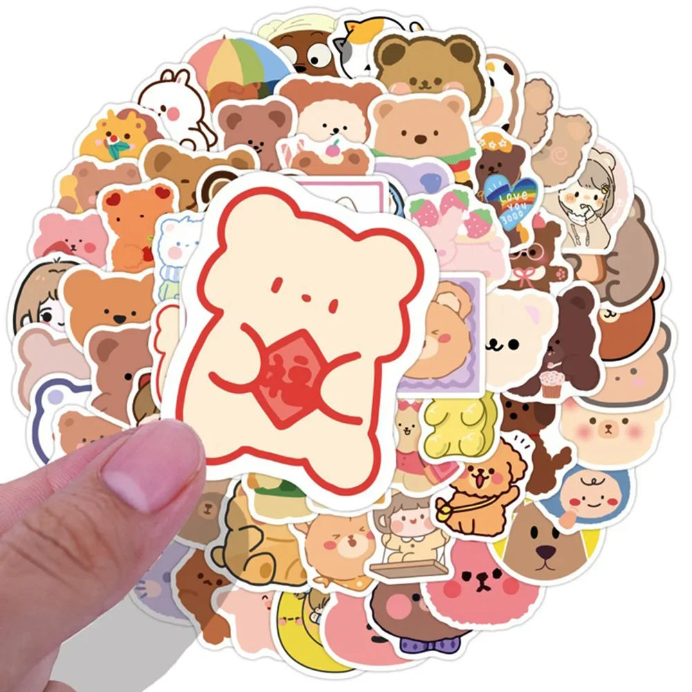 100pcs Cute Cartoon Bear Stickers Kawaii Decals DIY Diary Phone Laptop Scrapbooking Waterproof Stickers for Kids Girls