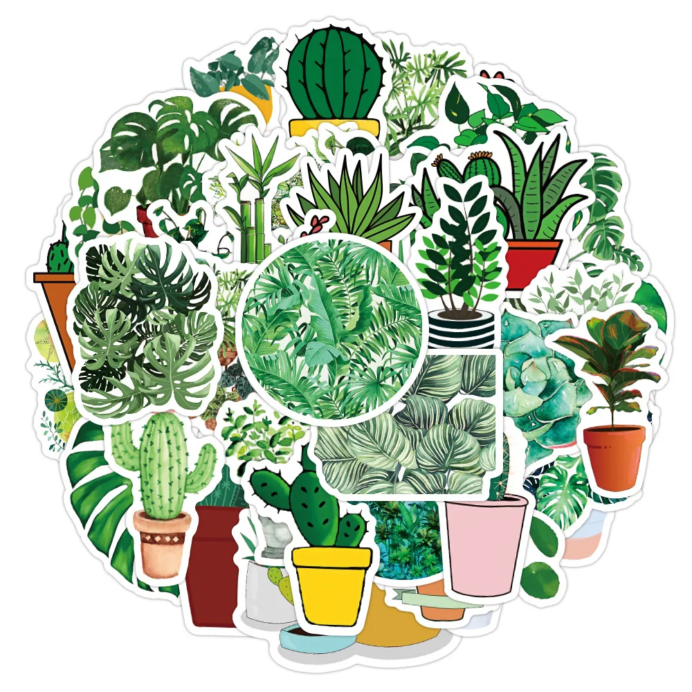 

10/50PCS Green Plant Sticker Cartoon Cactus Fun Doodle Waterproof Decal DIY Water Cup Pencil Box Luggage Guitar Desk Notebook