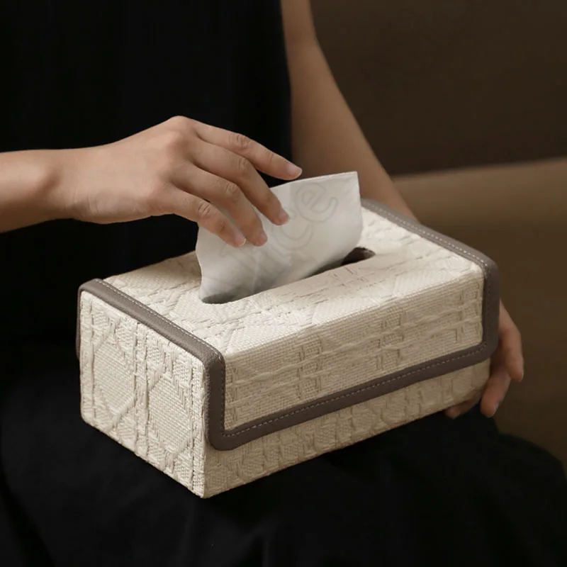 Modern Weaving Texture Leather Tissue Box Dining Table Decor Napkin Holder Living Room Tissue Boxes Ornament Home Decoration