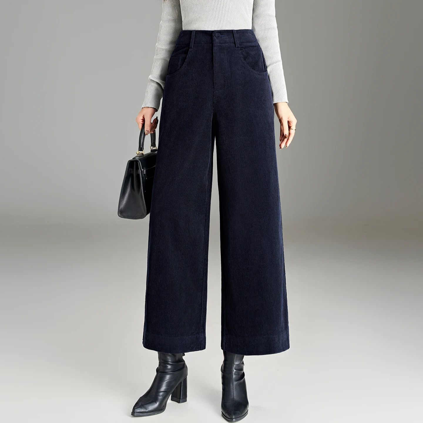 

Женские вельветовые брюки с широкими штанинами, высокая талия, стройнящие, свободные, прямые, осенне-зимние, модные