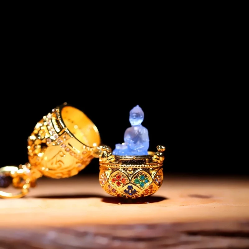 

Chinese Classical Micro Inlaid Zircon Glass Small Buddha Statue Copper Gold-plated Necklace Pendant Exquisite Hanging Decoration