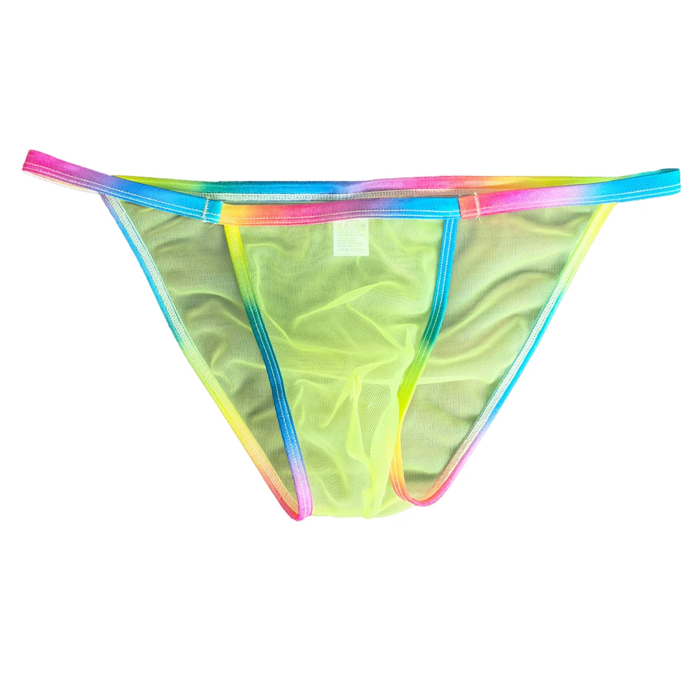 

Мужские трусы-брифы из сетчатого дышащего материала, прозрачные, эротические, с радужной окантовкой, ультратонкие, комфортные