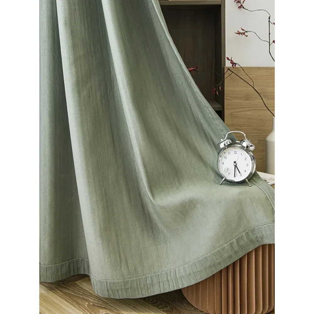 Japanese Korean Crinkle Curtains Milk Tea Full Blackout Bedroom Study Thickened Insulated Fabric Curtain