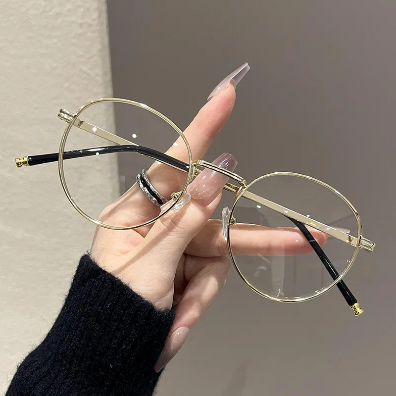 Elliptische Metall-Myopie-Brille, männliche und weibliche Anti-Blaulicht-Brille, nicht verschreibungspflichtige flache Brille, 0–0,50–1,0–1,25–1,5–1,75...... – Detail 1