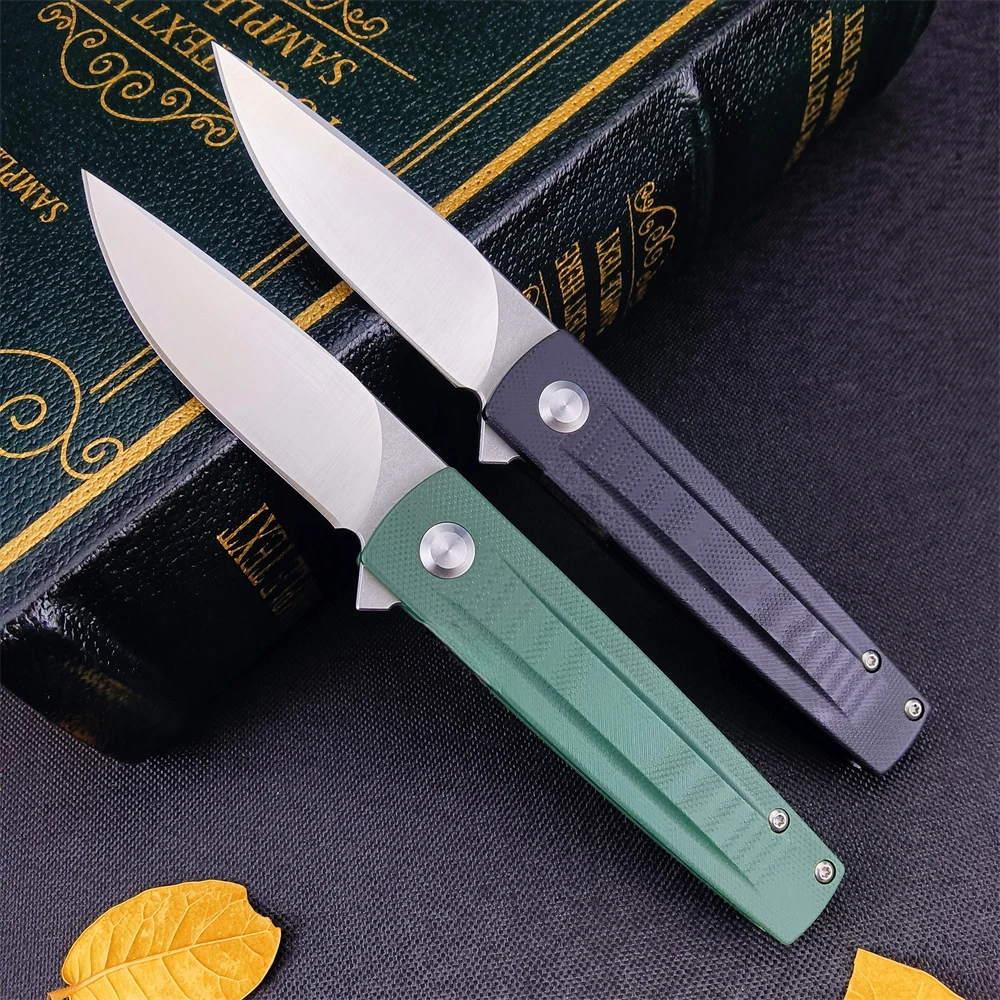 Outdoor Hiking Adventure EDC Pocket Folding Knife D2 Blade Sharp Tactical Hunting Survival Utility Tool Black/Green G10 Handle