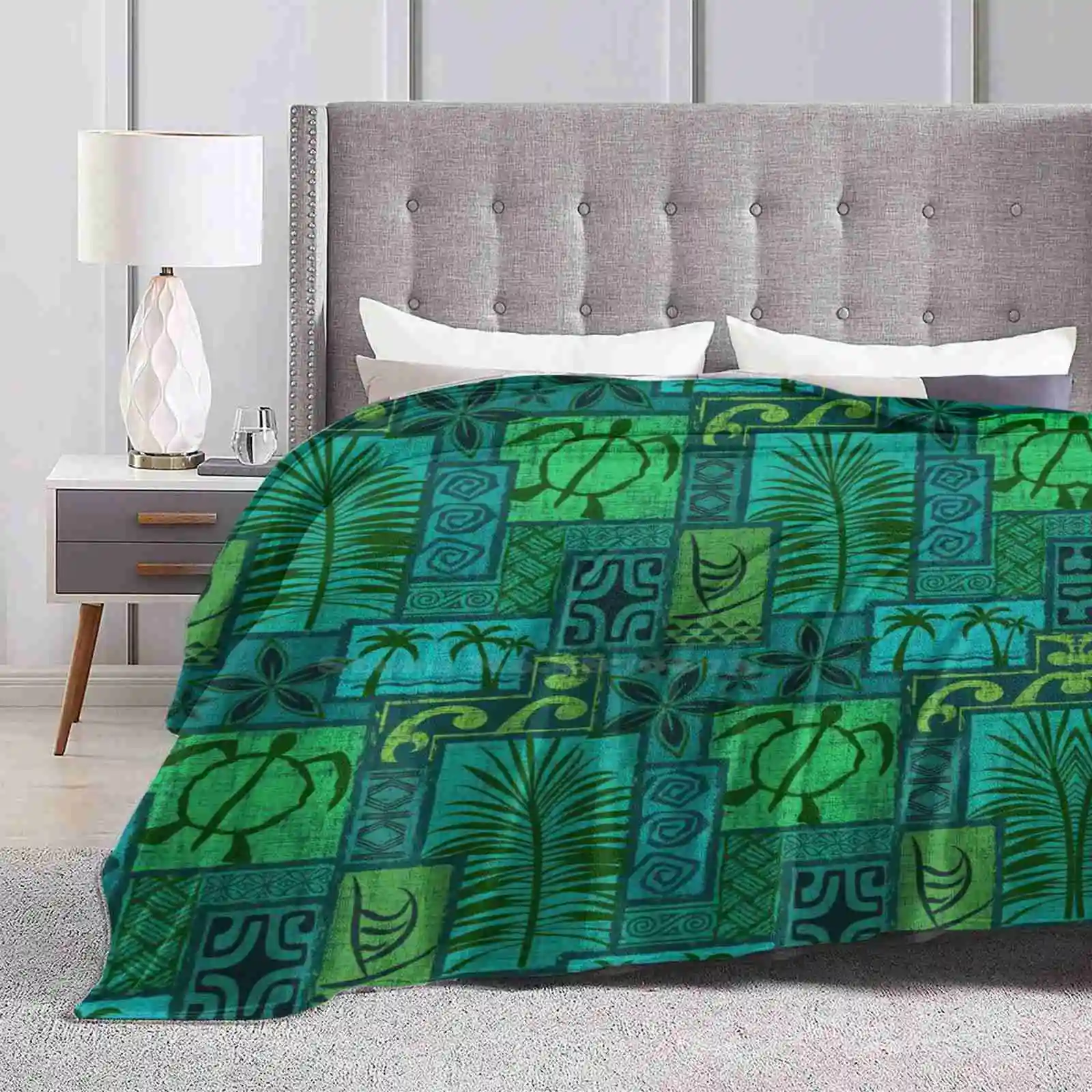 Moku Malihini Blue Creative Design Comfortable Warm Flannel Blanket Polynesian Oceanic Hawaiian Island Tropical Exotica