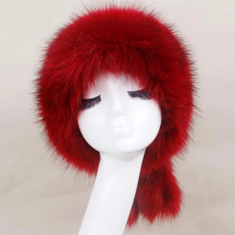 

MZ3449 Round Top Faux Fur Hat Ladies Thick Warm Autumn Winter Hat Female Fluffy Russian Hat Ushanka Cute Bomber Hats with Ears