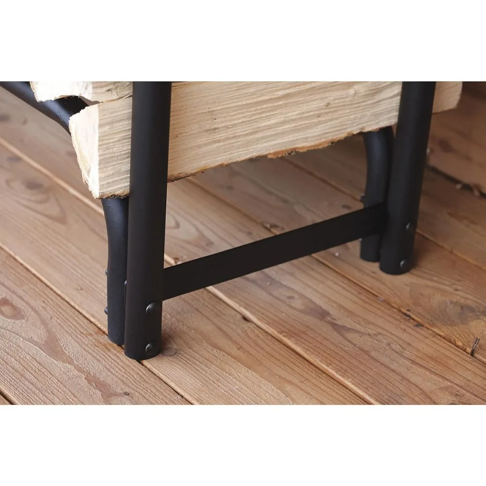 4' Adjustable Heavy Duty Outdoor Firewood Rack with Steel Frame Construction and Water-Resistant Cover