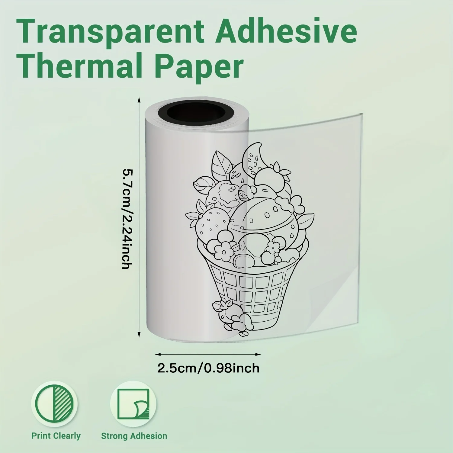 Clear Self-Adhesive Thermal Printer Paper - 57mm Transparent Stickers for Mini Portable Wireless Receipt Printers, HD Print