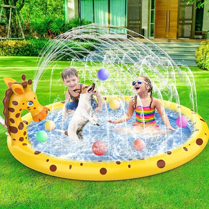 1pc 66.9inch Inflatable Yellow Giraffe Sprinkler Pool Water Fountain Outdoor Play Water Spray, Toy Grass, Garden Floor Mat，gift