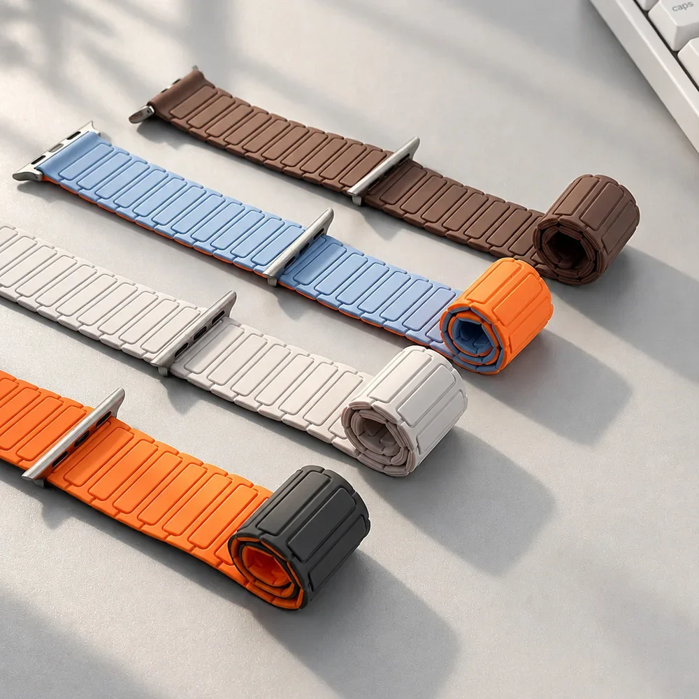 Magnetic Silicone Loop Strap for Apple Watch Ultra 1-4 49mm Series 12 11 10 46mm 42mm Sport Band for Iwatch 9 8 7 45mm 41mm 44mm