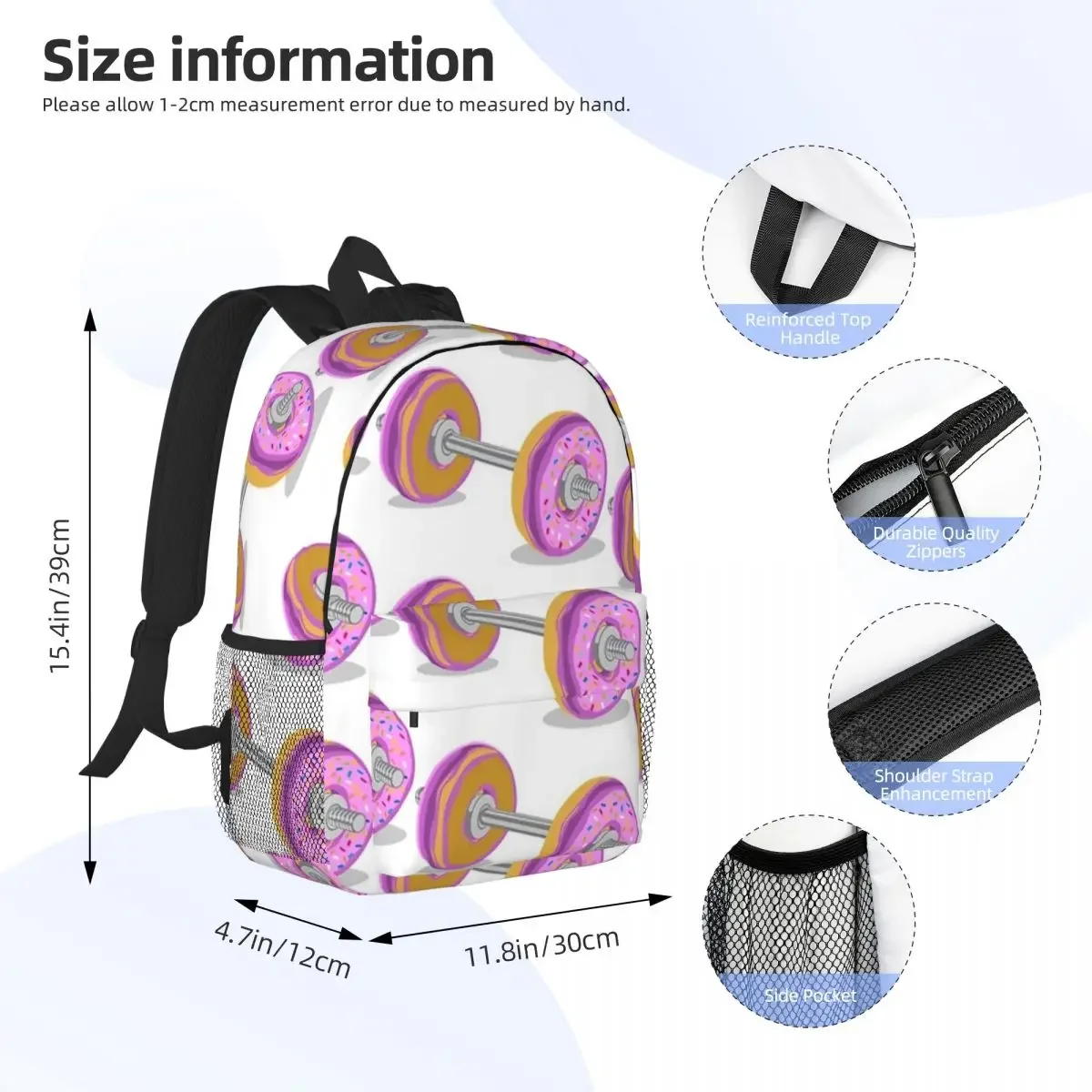 Donut Barbell Backpacks Teenager Bookbag Fashion Students School Bags Laptop Rucksack Shoulder Bag Large Capacity