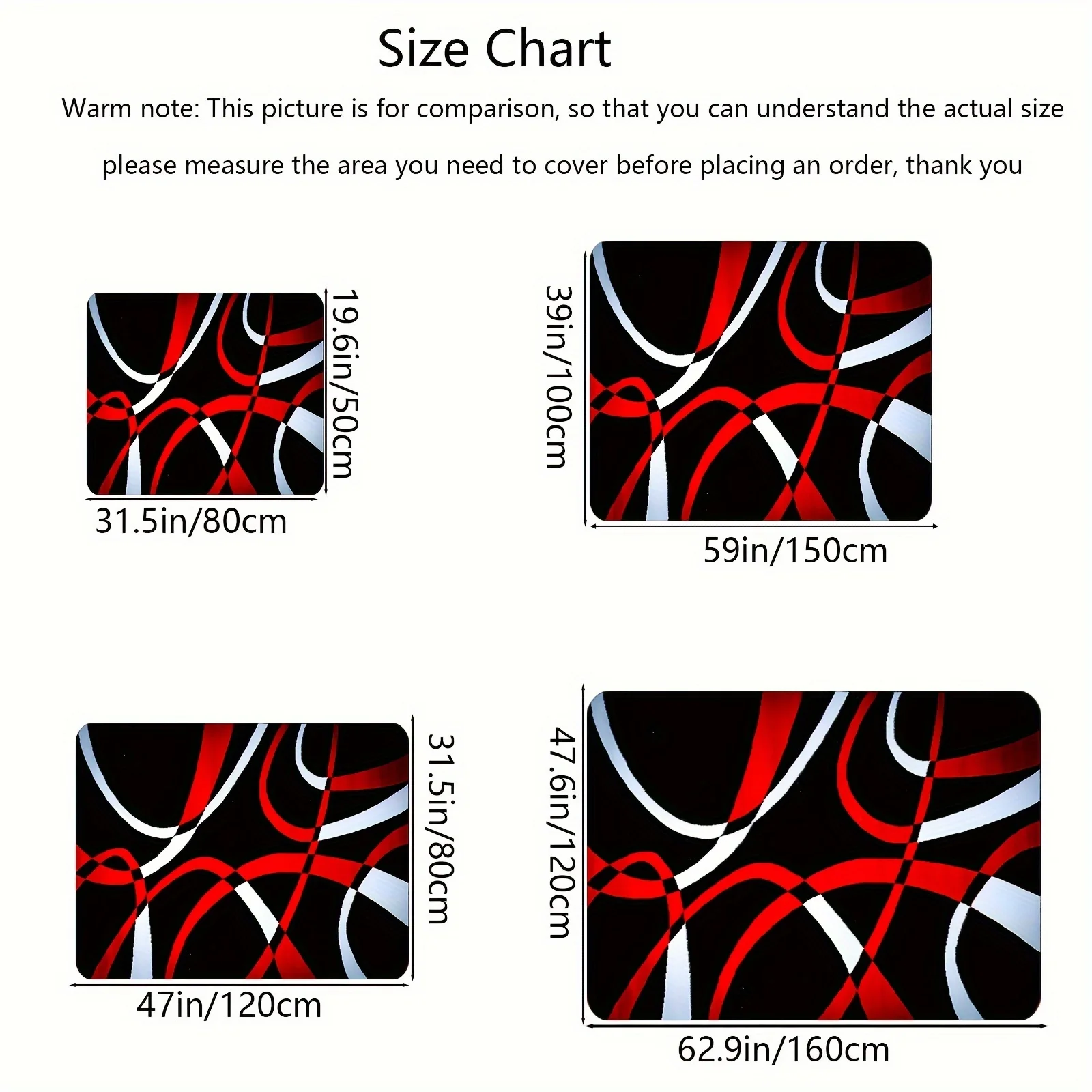 Modern Abstract Flannel Rug Red Black White Curved Line Area Carpet Soft Non-slip Floor Mat for Living Room Bedroom Home Decor - view 3