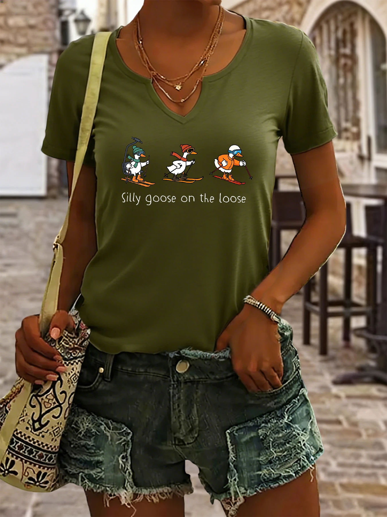 Women's Summer V-Neck Short Sleeve T-Shirt, 