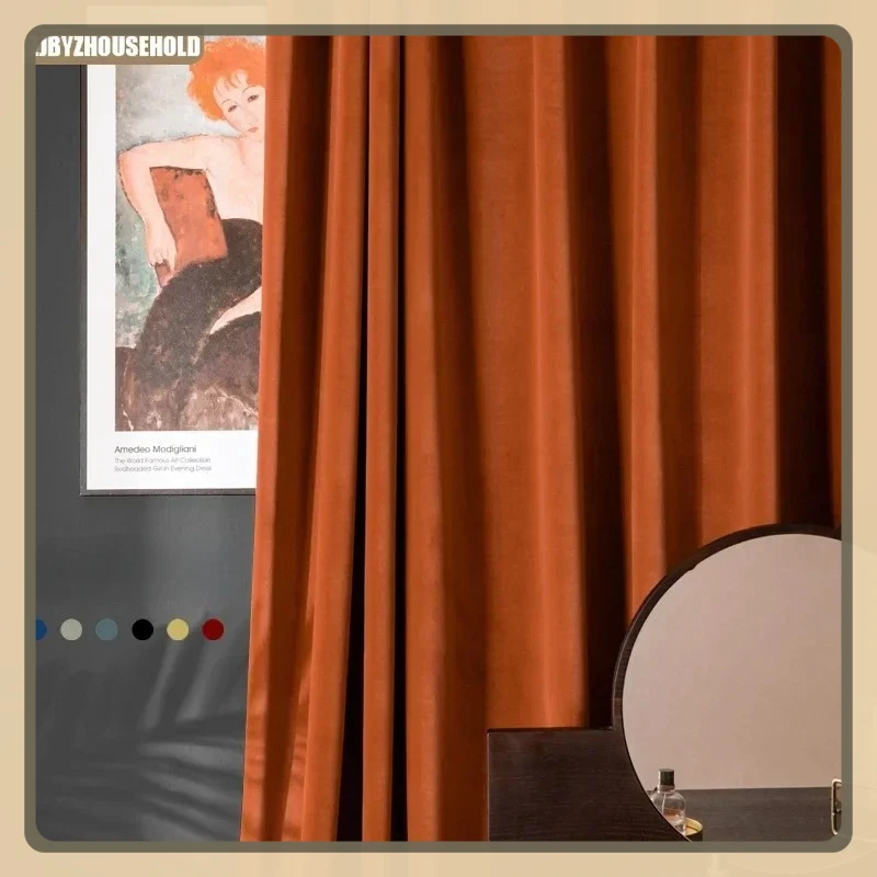 

New Solid Color Australian Wool Fleece Light Luxury Velvet Cloth Curtains for Living Dining Room Bedroom Full Blackout Curtains