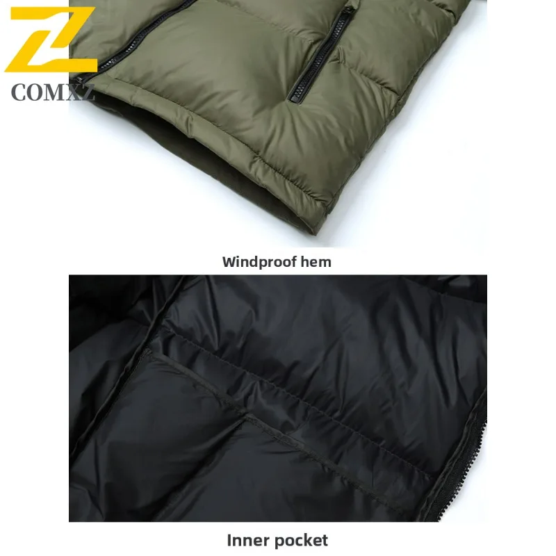 COMXZ 50% Down Jacket Men Cotton Coat Winter Color Block Thickened Padded Coat Couple Same Waterproof Stand Collar Puffer 2025