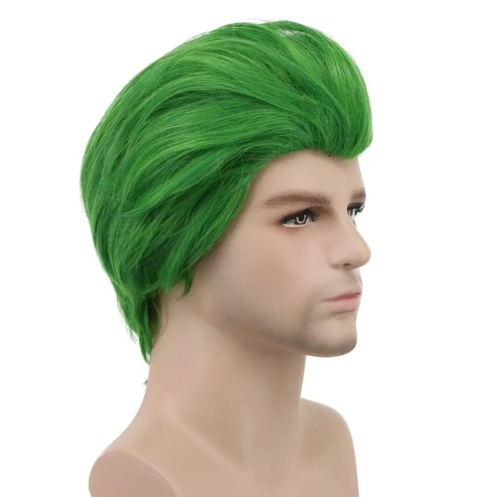 Men Short Straight Green Wig Halloween Cosplay Wig Anime Costume Wig