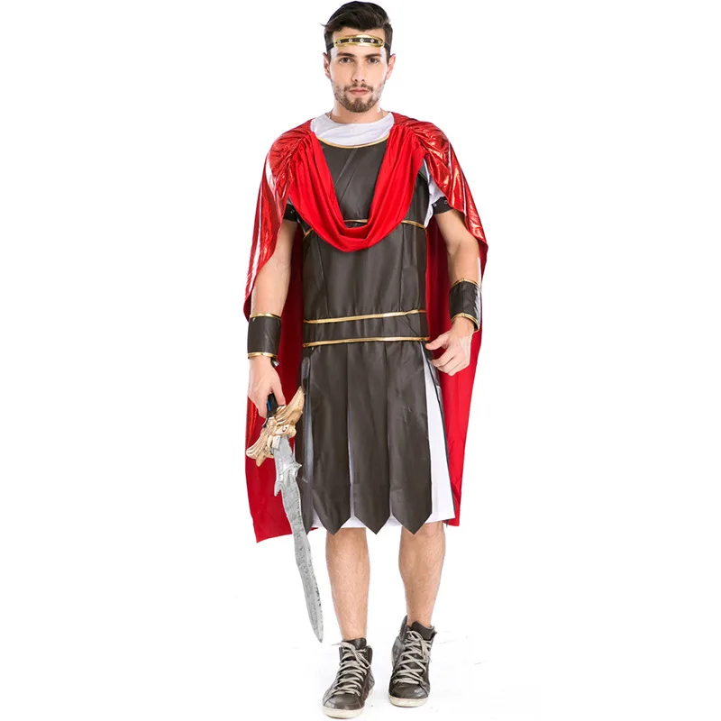 

Roman Gladiator Costume Spartan Warriors Costumes For Men Fearless Soldier Outfit With Red Cape