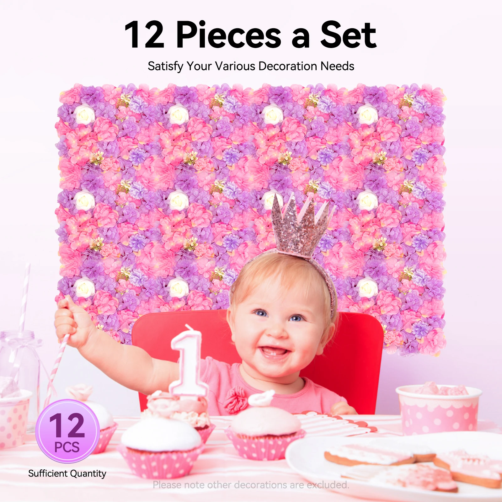 Pannelli murali con fiori artificiali, pannelli in seta e plastica realistici 3D, giardino interno/esterno, design ad incastro in 12 pezzi per la decorazione domestica