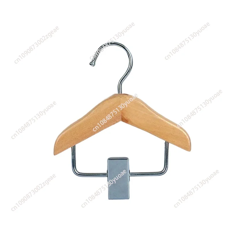 10-Pack Mini Wooden Clothes Hangers |   Stainless Steel Clips for Pet Clothes/Accessories Storage, Polished Hanger Organizer