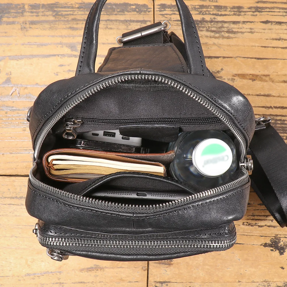 Men's Top-Grain Cowhide Crossbody Bag - Multi-Functional Chest/Shoulder/Waist Pack, Stylish Casual Leather Sling Bag