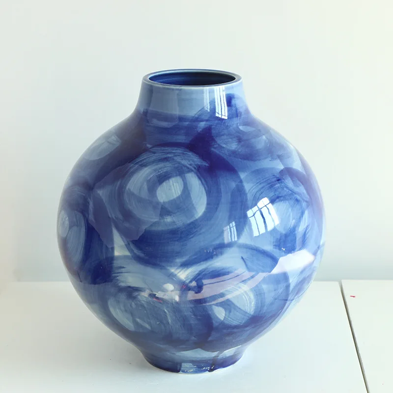 Art blue and white blue glaze elegant vase ceramic home decoration flower arrangement new Chinese tea room tea ceremony