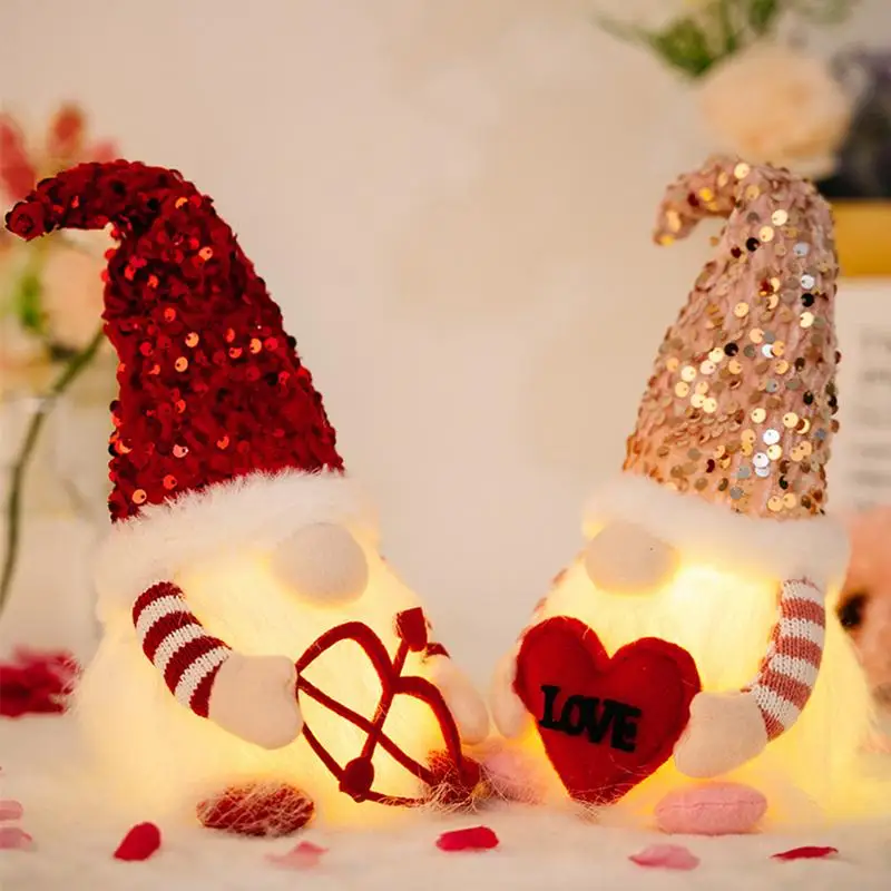 LED Valentine's Day Faceless Doll Lighted LED Gnome Doll Bright Colors Decoration Tool For Bookshelf Bedside Study Table Sofa