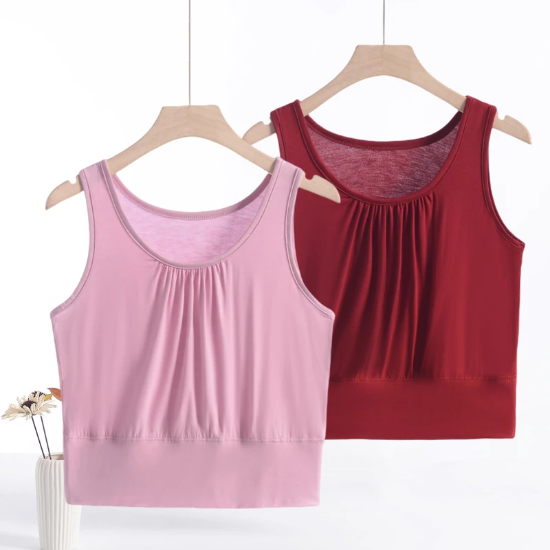 Short Vest-Style Strapless Bra Women's Modal Underwear Mid-aged And Elderly Wide Waist Wrap Chest plus Size Base Shirt