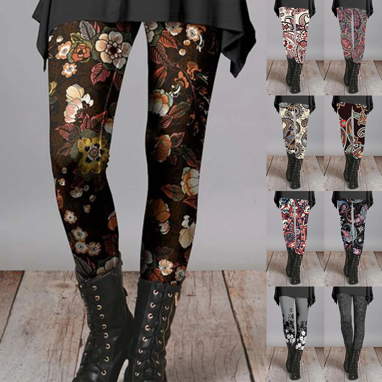 Fall New Fashion Leggings Women Y2k Aesthetic Floral Print Pants Autumn Winter Soft Fit Slimming High Waist Bottomed Pantyhose