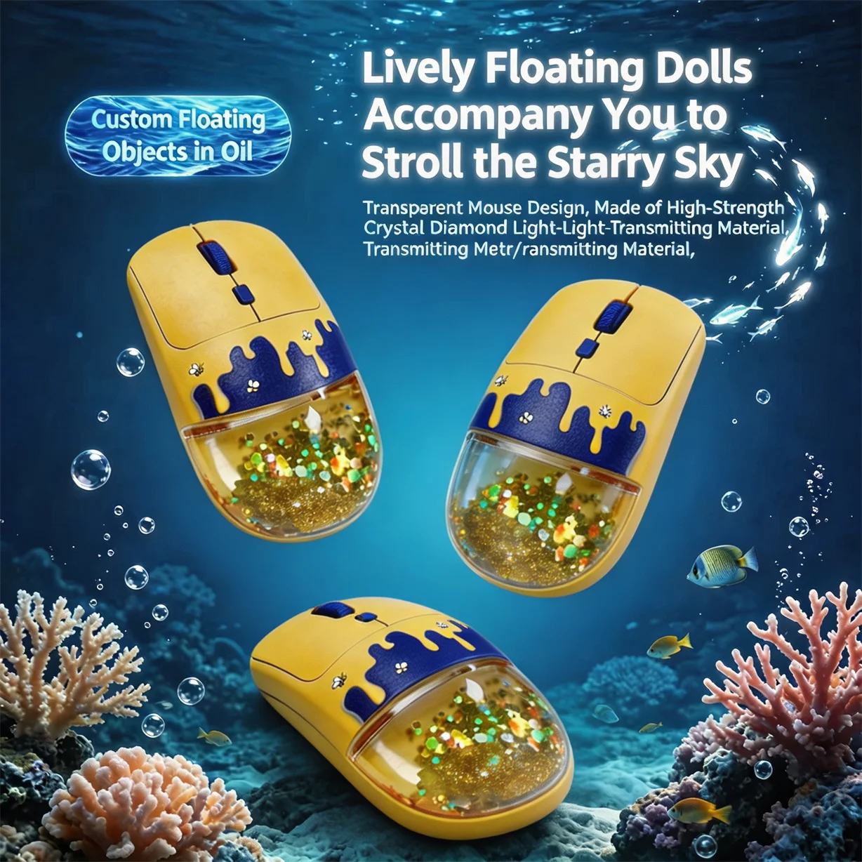 Marine Style Liquid Wireless Mouse Silent 2.4G Optical Mice with Floating Dolls, Ergonomic Design for Laptop Desktop Office Game